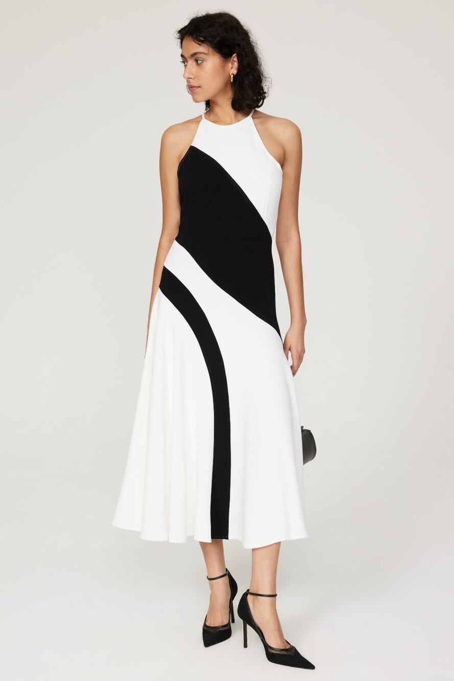 Saunders Collective White Black Colorblock Halter Sleeveless A-Line Midi Dress 2